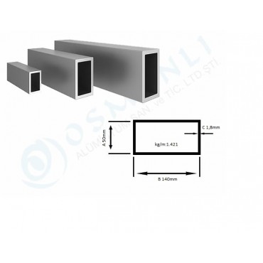 Alüminyum Kutu Profil 50mm  x 140mm Et Kalınlık 1.4mm